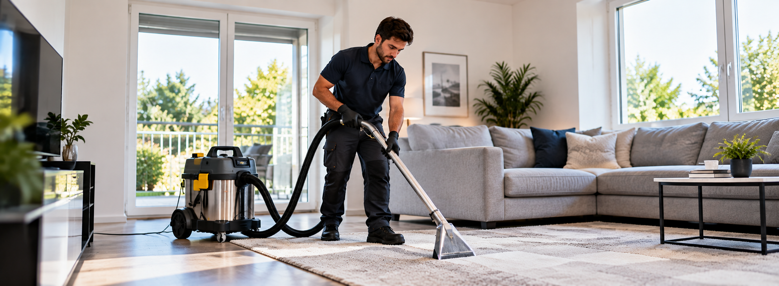 Professional carpet and rug cleaning in a bright modern home